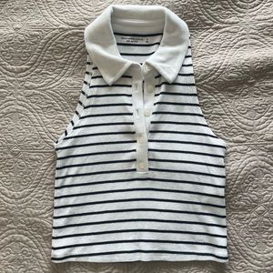 Abercrombie Soft A&F Ribbed Polo Tank - Small - White and Blue
